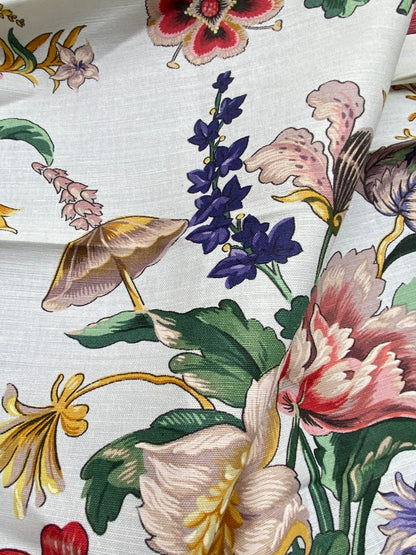 23 Berkbox77 Square Printed Fabrics by Grey Watkins Les Fleurs Mysterieuses Multi Color on White Floral Cotton Linen MSRP USD 784/Y