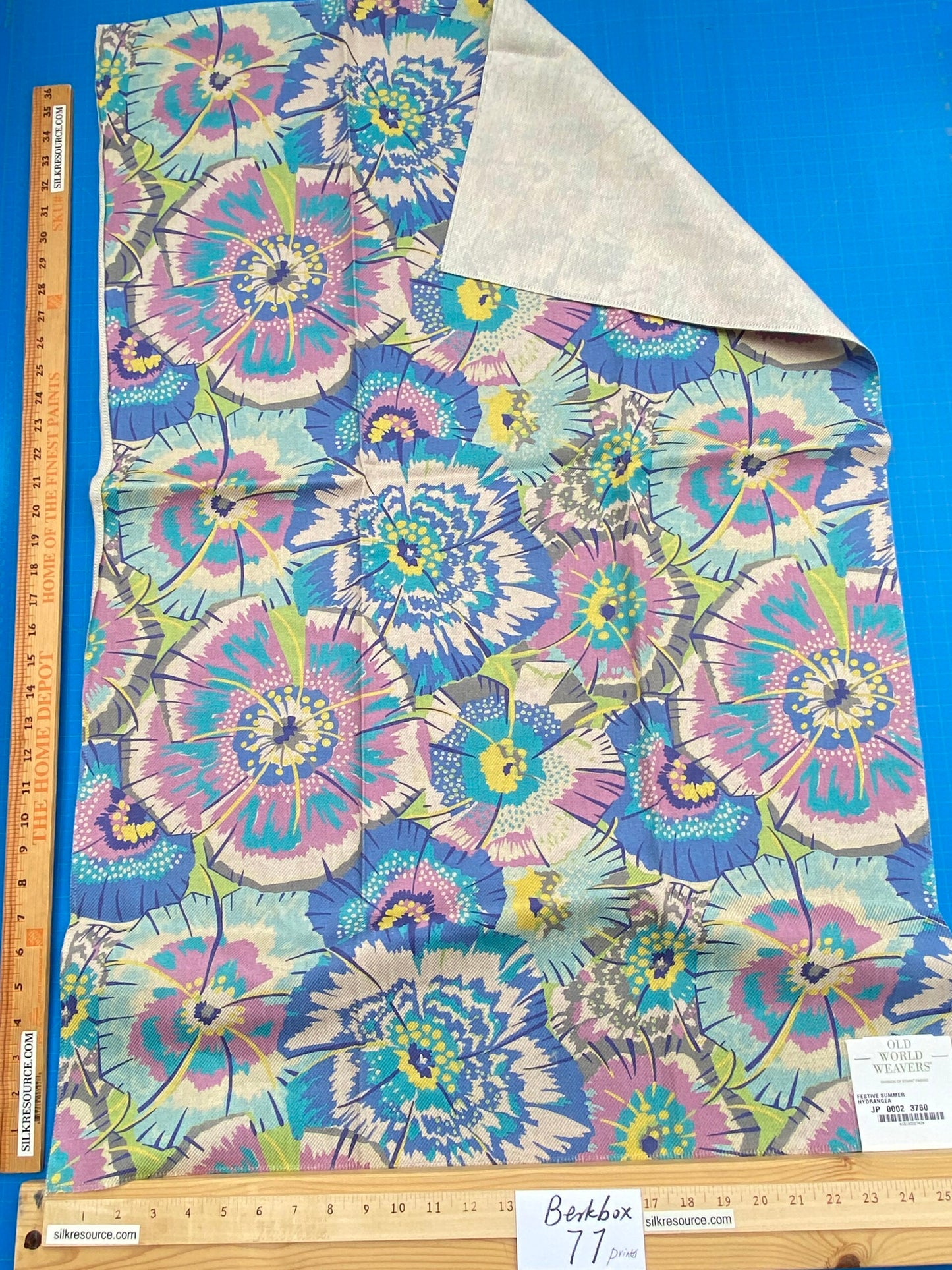 24 Berkbox77 Square Printed Fabrics by Old World Weavers Festive Summer Hydrangea Blue Pink Botanical Linen Cotton  MSRP USD 300+/y