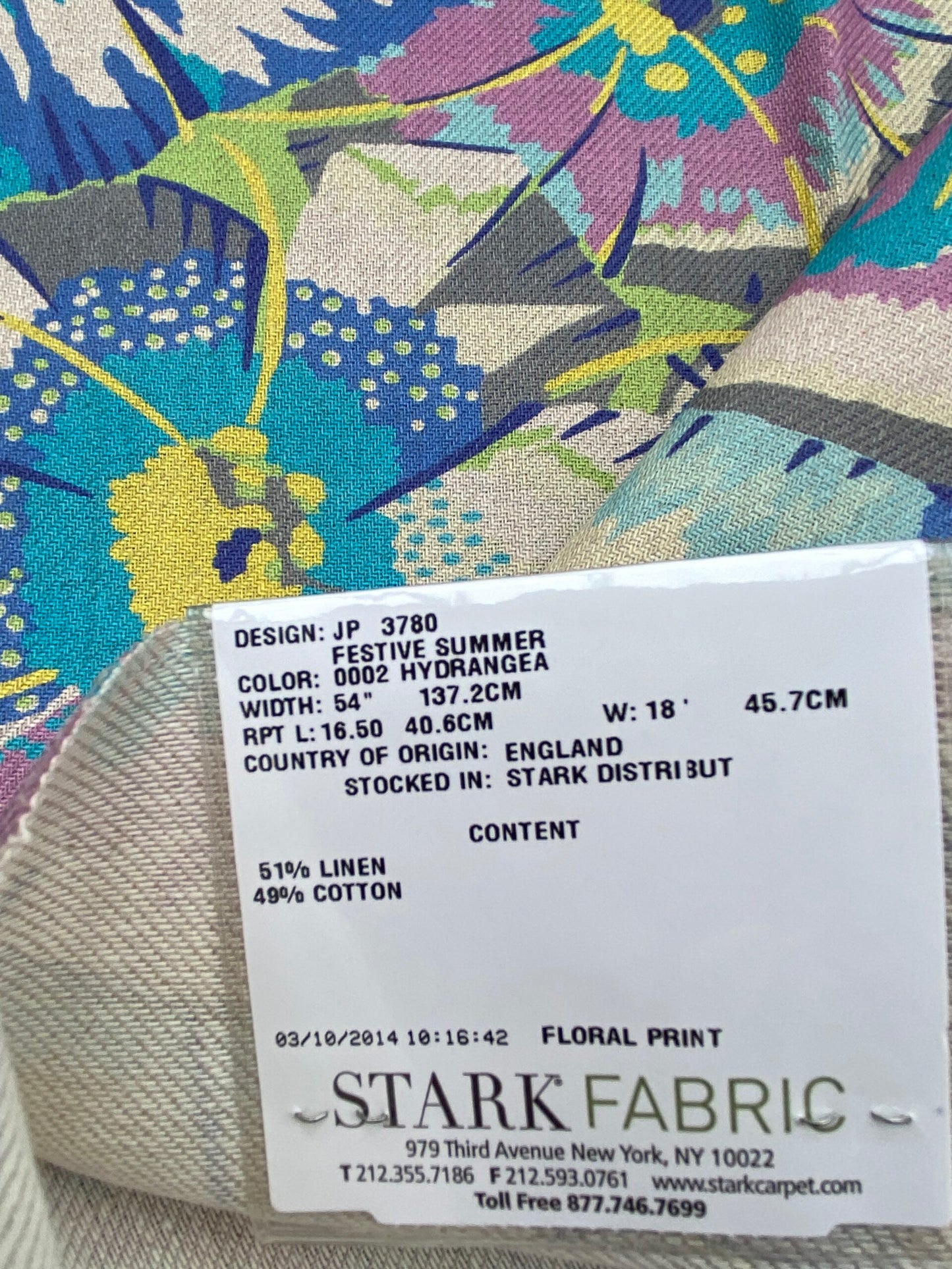 24 Berkbox77 Square Printed Fabrics by Old World Weavers Festive Summer Hydrangea Blue Pink Botanical Linen Cotton  MSRP USD 300+/y