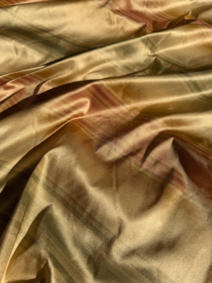Scalamandre Ombre Silk Taffeta Stripe Terracotta Red Sage Green Beige Gold -By The Yard - MSRP USD248/y