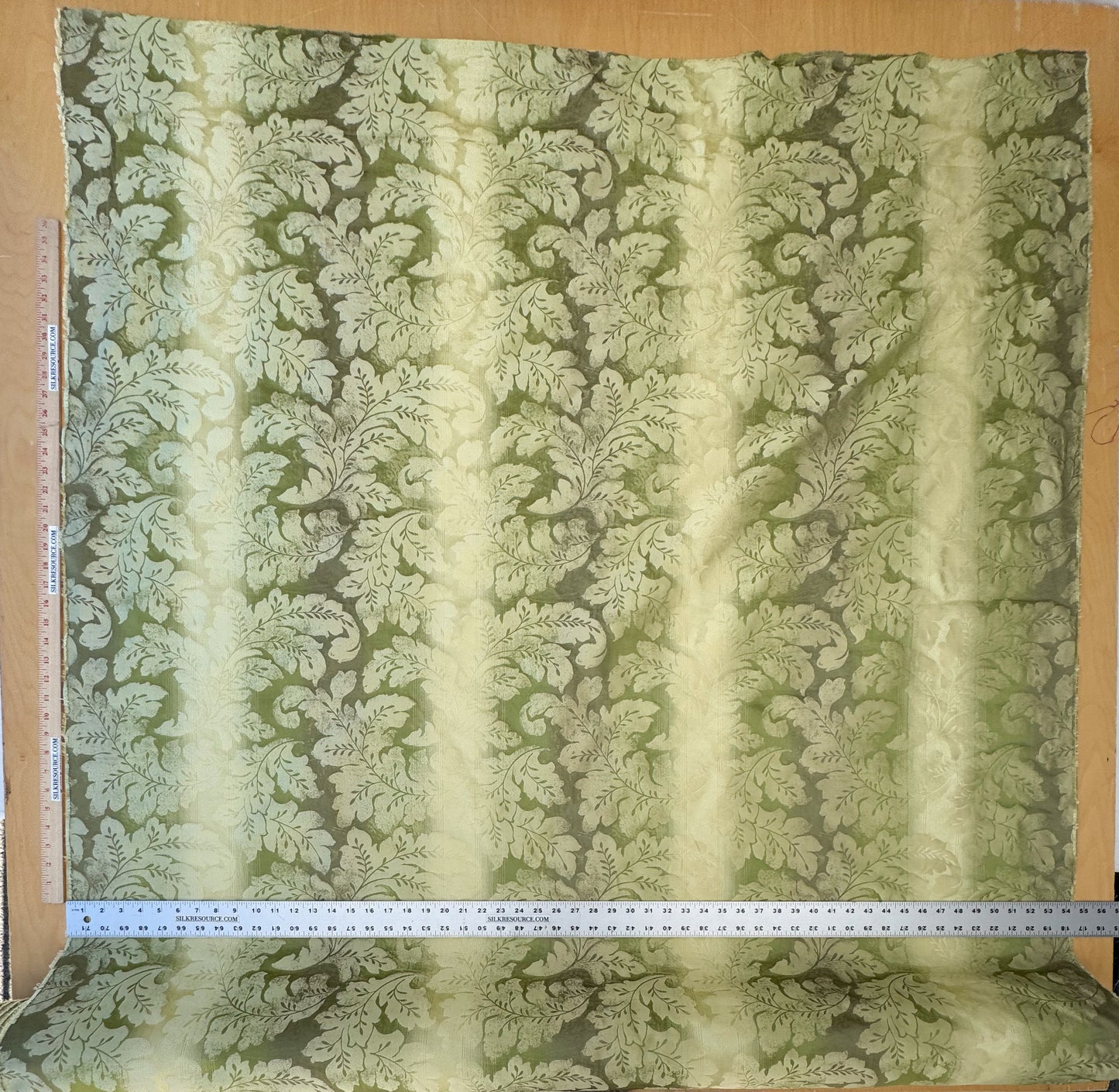 Vervain Lesina Stripe Kiwi Green Silk Lampas Strie Stripe Acanthus Foliage Flora - By The Yard - MSRP USD 264/y