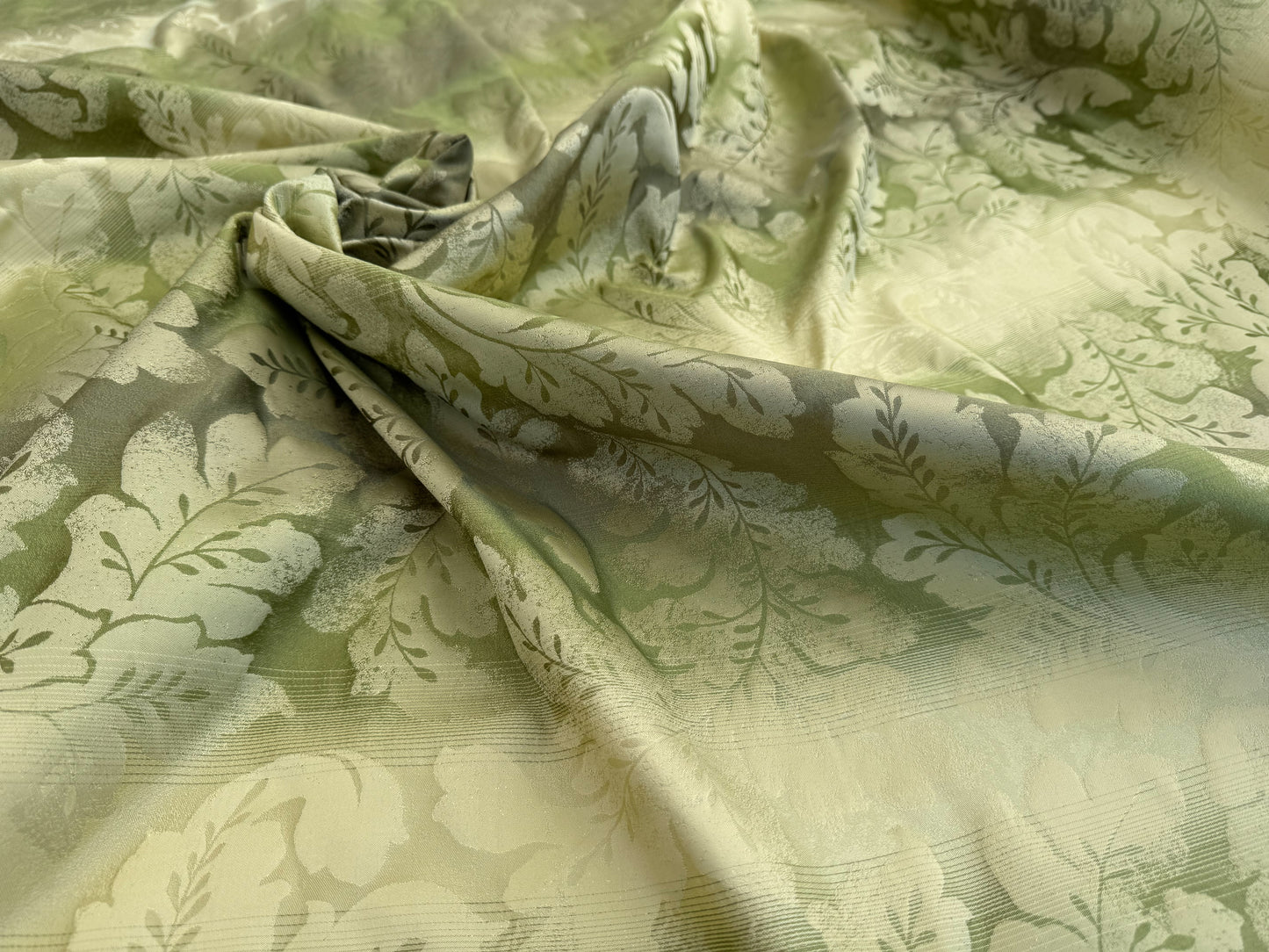 Vervain Lesina Stripe Kiwi Green Silk Lampas Strie Stripe Acanthus Foliage Flora - By The Yard - MSRP USD 264/y