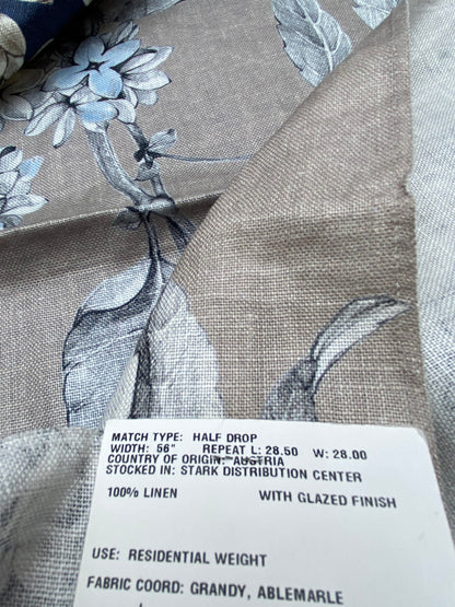 26 Berkbox77 Square Printed Fabrics by Grey Watkins Merrimon Linen Gray Floral 33" x 27"  MSRP USD 300+/Y