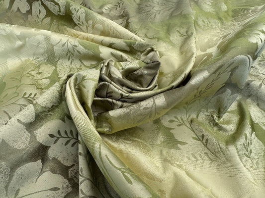 Vervain Lesina Stripe Kiwi Green Silk Lampas Strie Stripe Acanthus Foliage Flora - By The Yard - MSRP USD 264/y