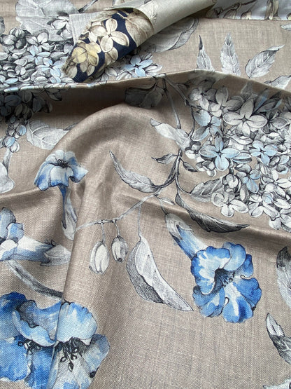 26 Berkbox77 Square Printed Fabrics by Grey Watkins Merrimon Linen Gray Floral 33" x 27"  MSRP USD 300+/Y
