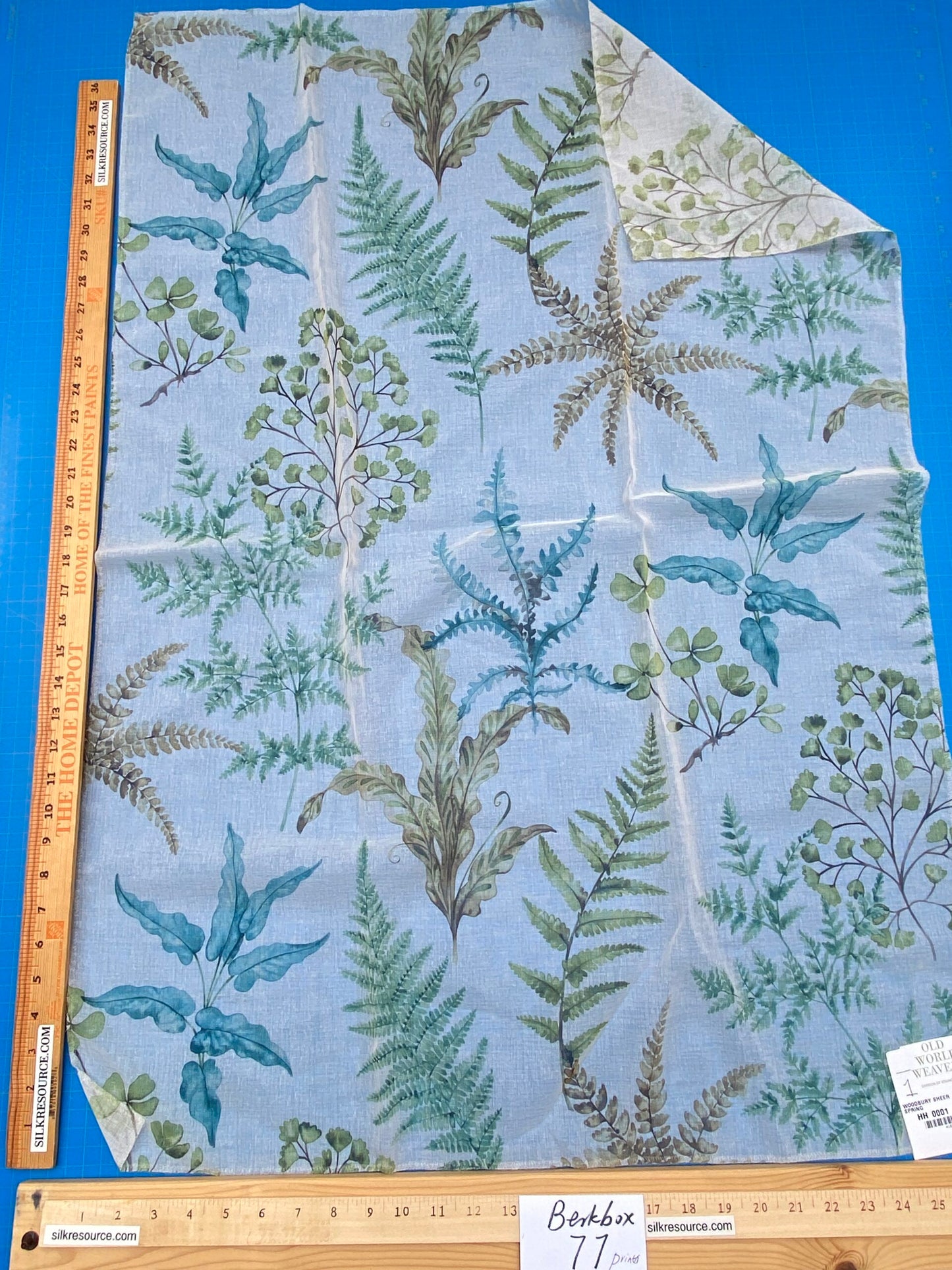 27 Berkbox77 Square Printed Fabrics by Old World Weavers Woodbury Sheer Spring Green Blue  Sheer MSRP USD 100/Y