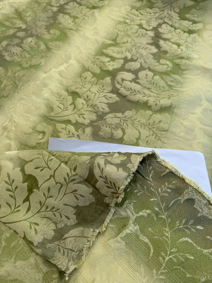 Vervain Lesina Stripe Kiwi Green Silk Lampas Strie Stripe Acanthus Foliage Flora - By The Yard - MSRP USD 264/y