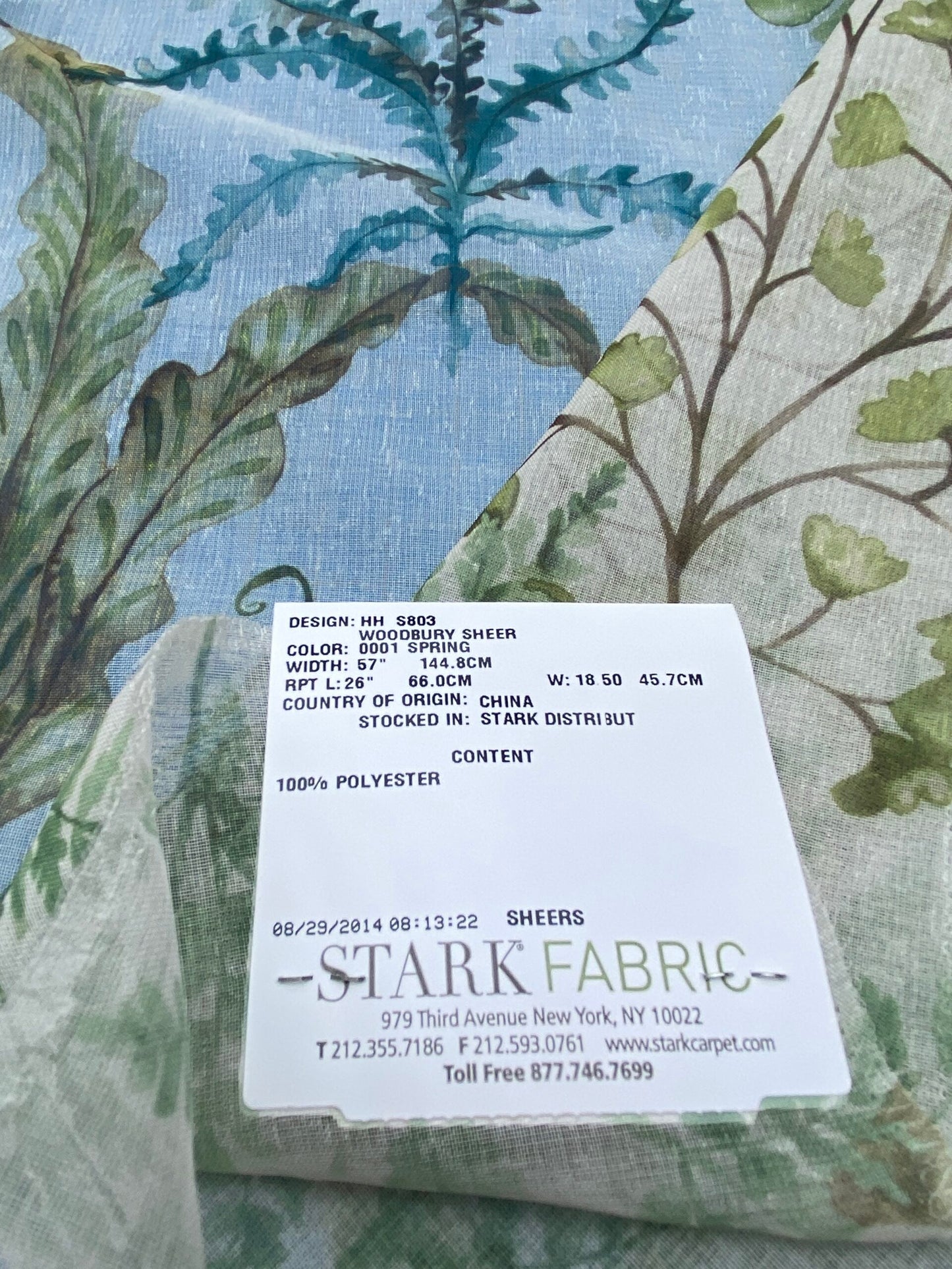 27 Berkbox77 Square Printed Fabrics by Old World Weavers Woodbury Sheer Spring Green Blue  Sheer MSRP USD 100/Y