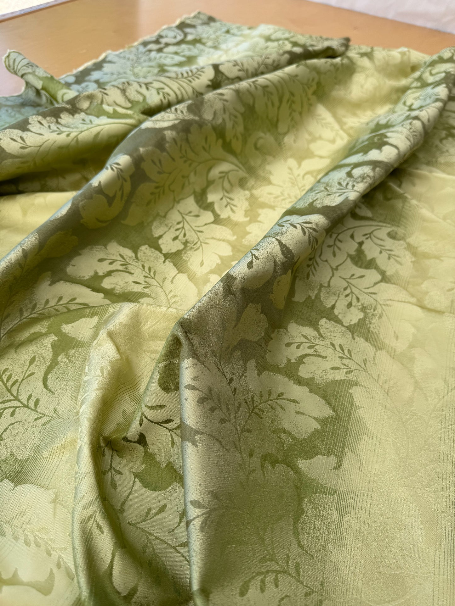 Vervain Lesina Stripe Kiwi Green Silk Lampas Strie Stripe Acanthus Foliage Flora - By The Yard - MSRP USD 264/y