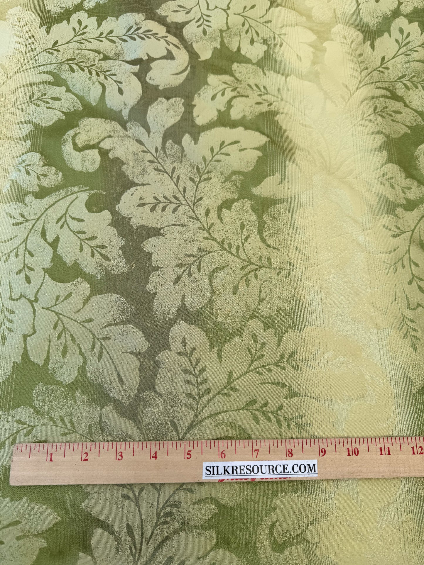 Vervain Lesina Stripe Kiwi Green Silk Lampas Strie Stripe Acanthus Foliage Flora - By The Yard - MSRP USD 264/y