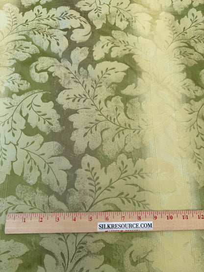 Vervain Lesina Stripe Kiwi Green Silk Lampas Strie Stripe Acanthus Foliage Flora - By The Yard - MSRP USD 264/y