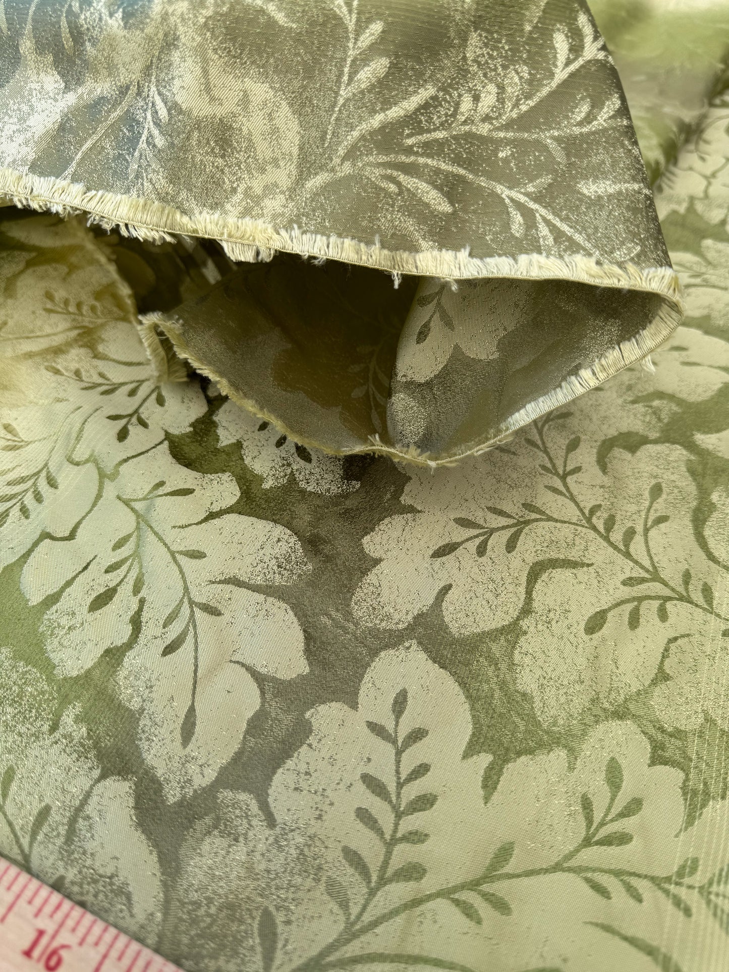 Vervain Lesina Stripe Kiwi Green Silk Lampas Strie Stripe Acanthus Foliage Flora - By The Yard - MSRP USD 264/y