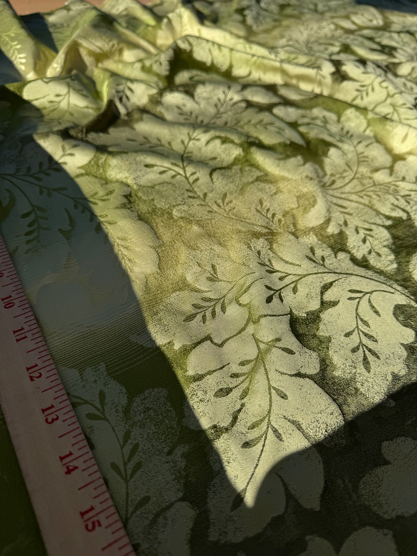 Vervain Lesina Stripe Kiwi Green Silk Lampas Strie Stripe Acanthus Foliage Flora - By The Yard - MSRP USD 264/y