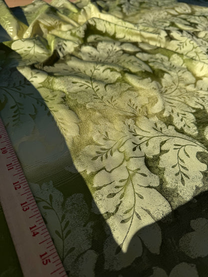 Vervain Lesina Stripe Kiwi Green Silk Lampas Strie Stripe Acanthus Foliage Flora - By The Yard - MSRP USD 264/y