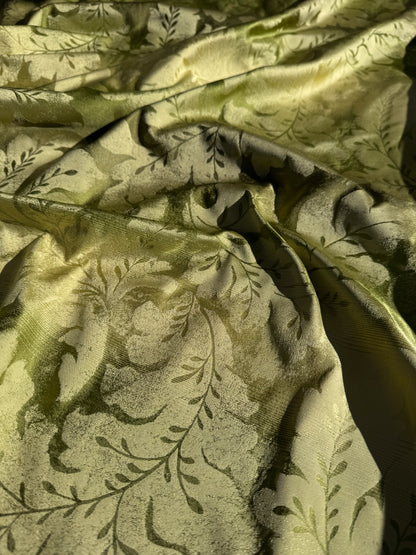 Vervain Lesina Stripe Kiwi Green Silk Lampas Strie Stripe Acanthus Foliage Flora - By The Yard - MSRP USD 264/y