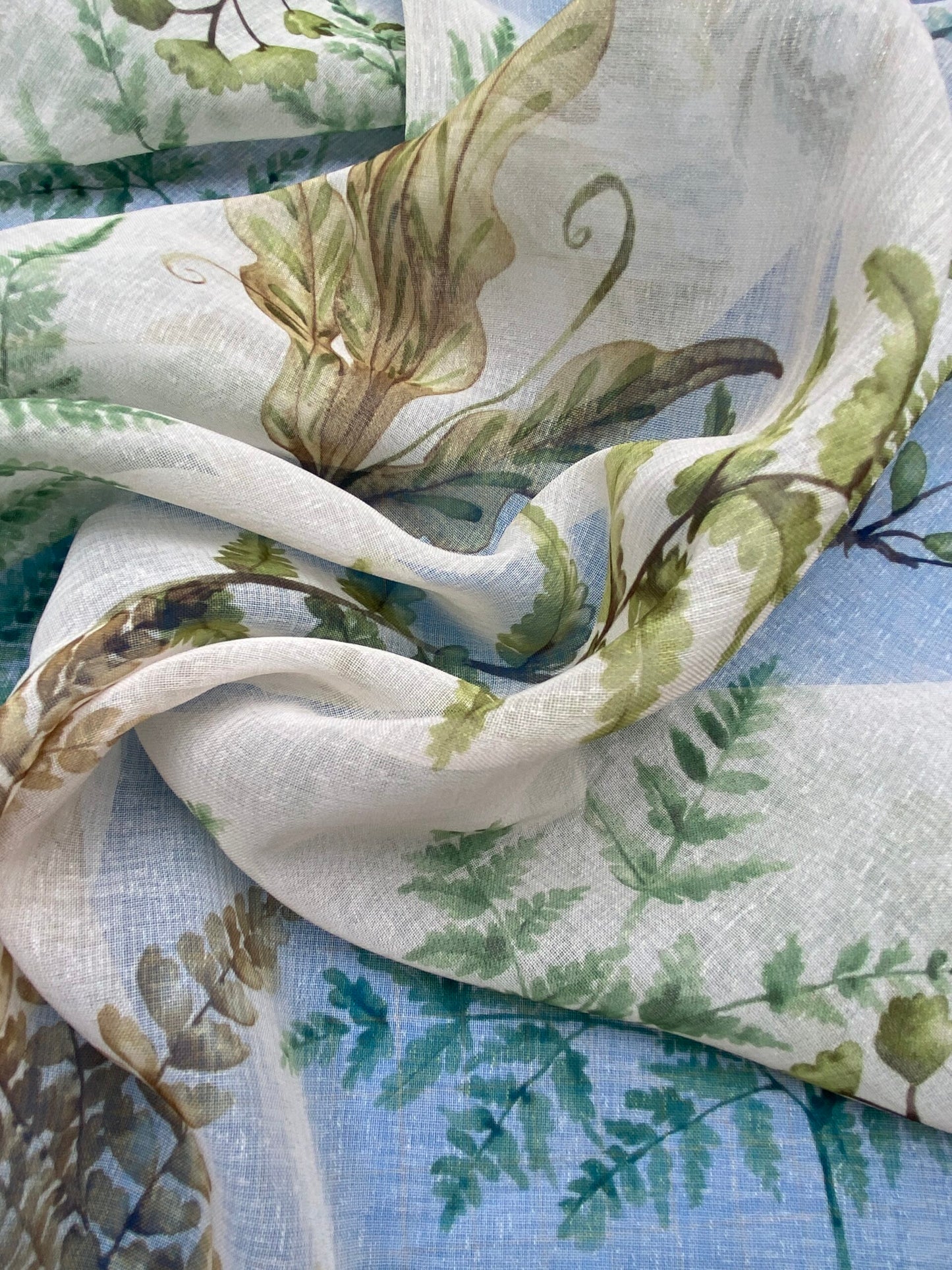 29 Berkbox77 Square Printed Fabrics by Old World Weavers Woodbury Sheer Spring Green Blue  Sheer MSRP USD 100/Y