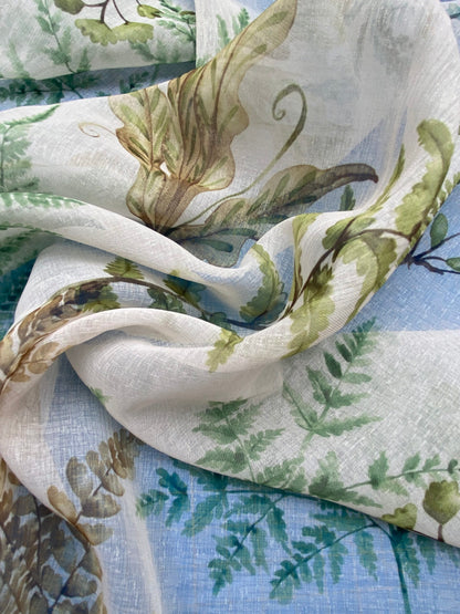 29 Berkbox77 Square Printed Fabrics by Old World Weavers Woodbury Sheer Spring Green Blue  Sheer MSRP USD 100/Y