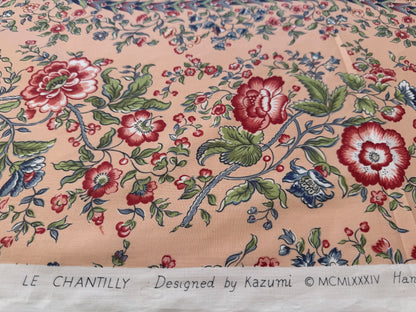 Clarence House Le Chantily Floral Garland Hand Print Chintz Green Red Blue on Peach Pink Cotton Print - By The Yard