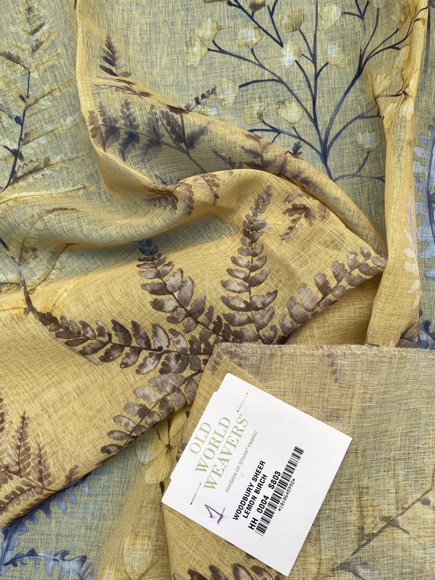 31 Berkbox77 Square Printed Fabrics by Old World Weavers Woodbury Sheer Lemon Birch Yellow Floral Print  Sheer MSRP USD 100/