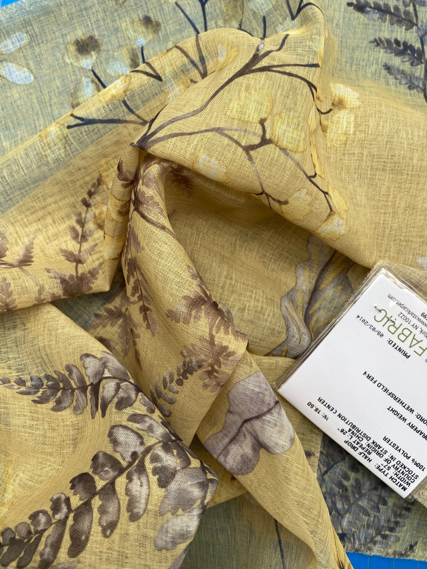 32 Berkbox77 Square Printed Fabrics by Old World Weavers Woodbury Sheer Lemon Birch Yellow Floral Print  Sheer MSRP USD 100/