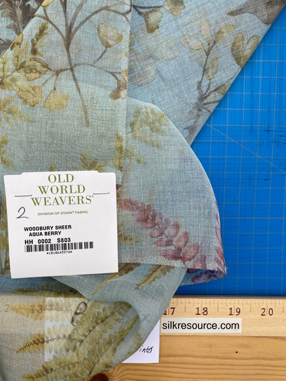 34 Berkbox77 Square Printed Fabrics by Old World Weavers Woodbury Sheer Aqua Berry Blue Gray Floral Print  Sheer MSRP USD 100/y