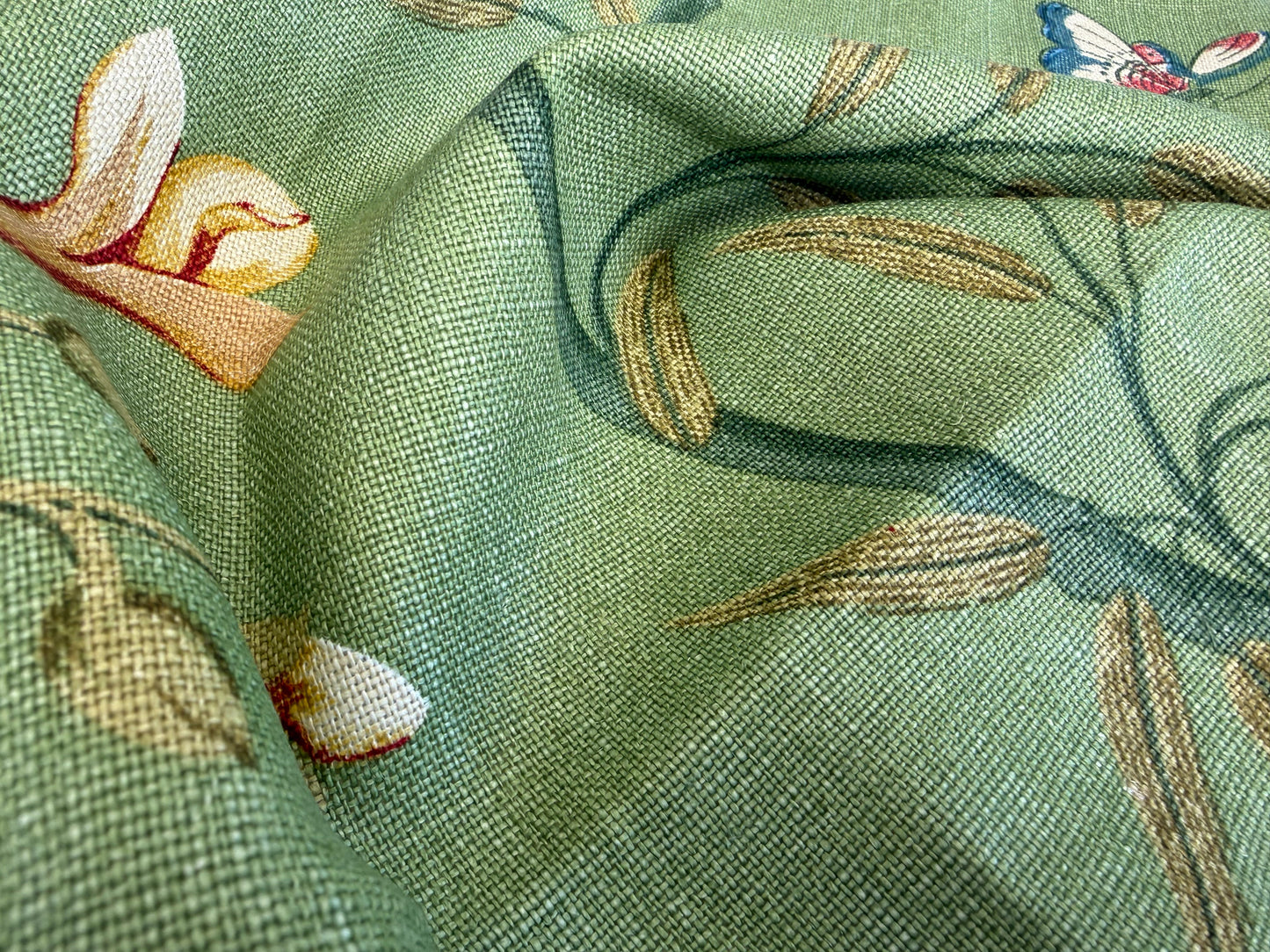 Gp & J Baker Lee Jofa Linen Peony & Blossom Leaf Green Red MSRP USD 330/yard
