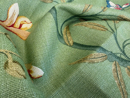 Gp & J Baker Lee Jofa Linen Peony & Blossom Leaf Green Red MSRP USD 330/yard