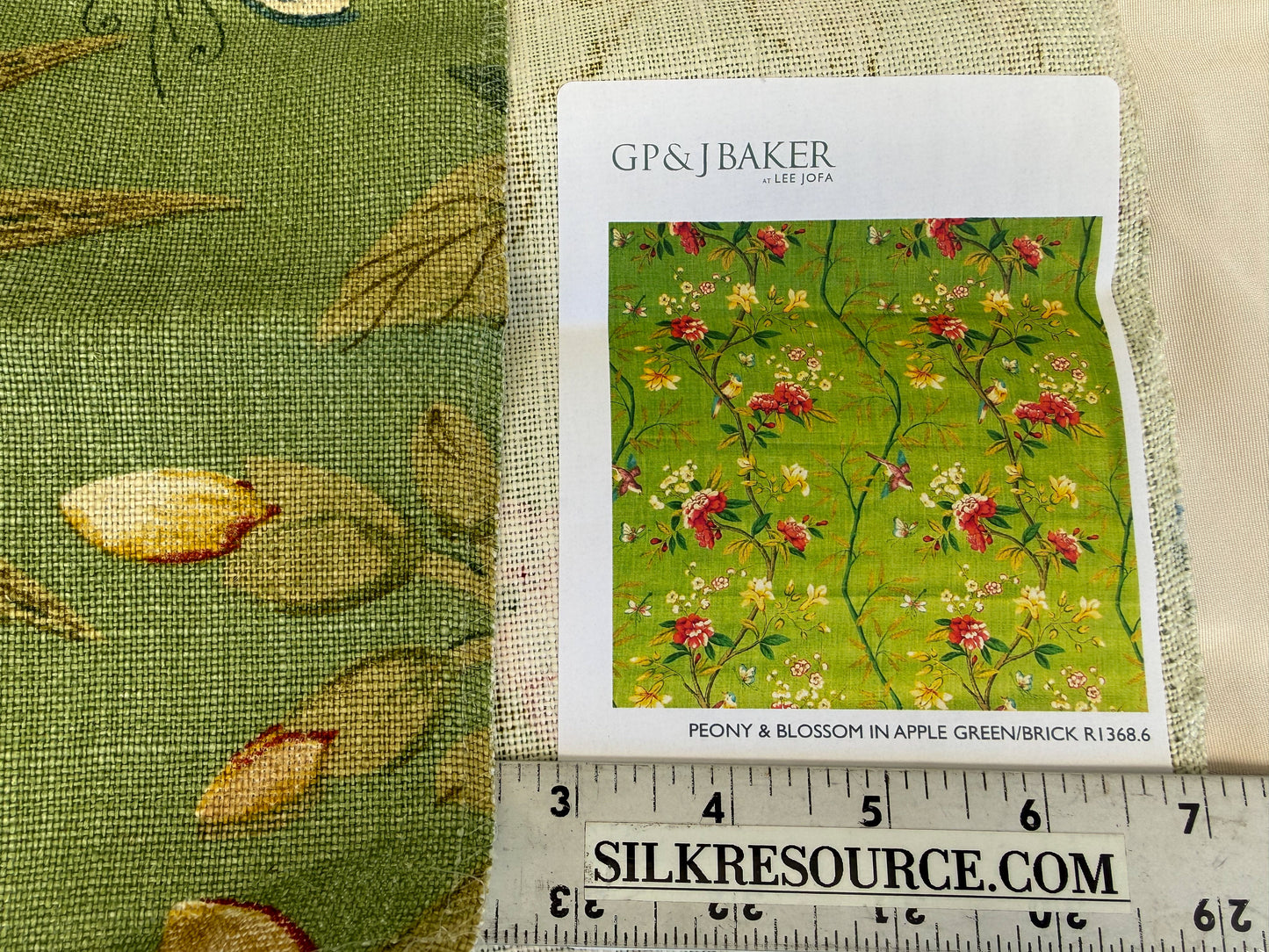 Gp & J Baker Lee Jofa Linen Peony & Blossom Leaf Green Red MSRP USD 330/yard