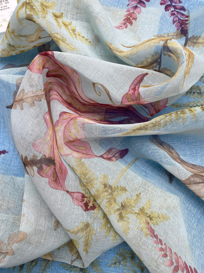 34 Berkbox77 Square Printed Fabrics by Old World Weavers Woodbury Sheer Aqua Berry Blue Gray Floral Print  Sheer MSRP USD 100/y