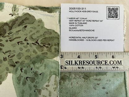 Lee Jofa Hollyhock HDB Grey Sage Cotton Floral Botanical MSRP USD796/y Special Order