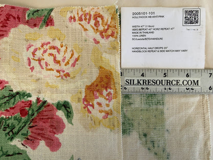Lee Jofa Hollyhock HB White Pink Linen Print Floral Botanical MSRP USD750/y Special Order