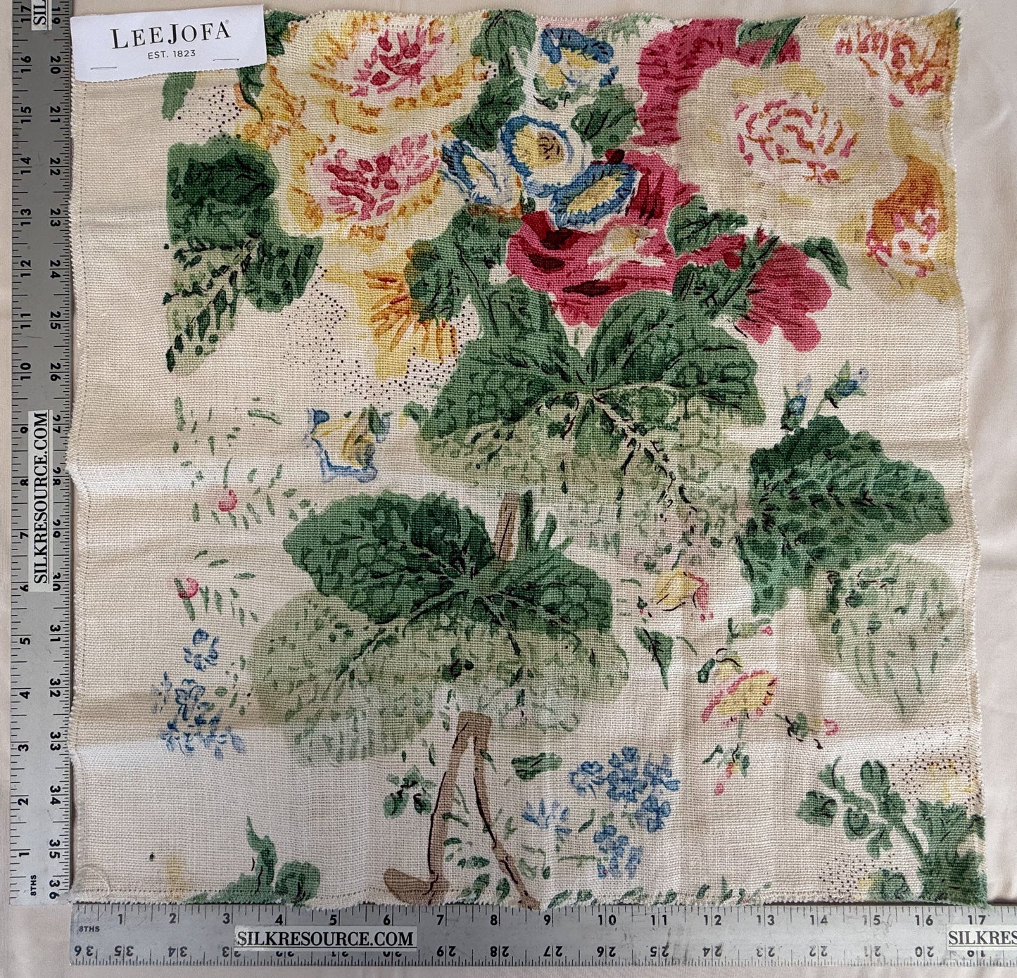 Lee Jofa Hollyhock HB White Pink Linen Print Floral Botanical MSRP USD750/y Special Order