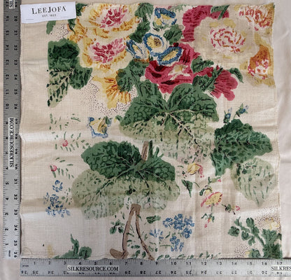 Lee Jofa Hollyhock HB White Pink Linen Print Floral Botanical MSRP USD750/y Special Order