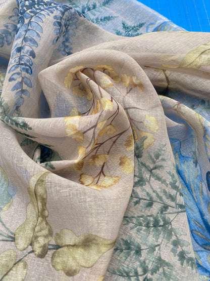 35 Berkbox77 Square Printed Fabrics by Old World Weavers Woodbury Sheer Khaki Beige Floral Print  Sheer MSRP USD 100/y