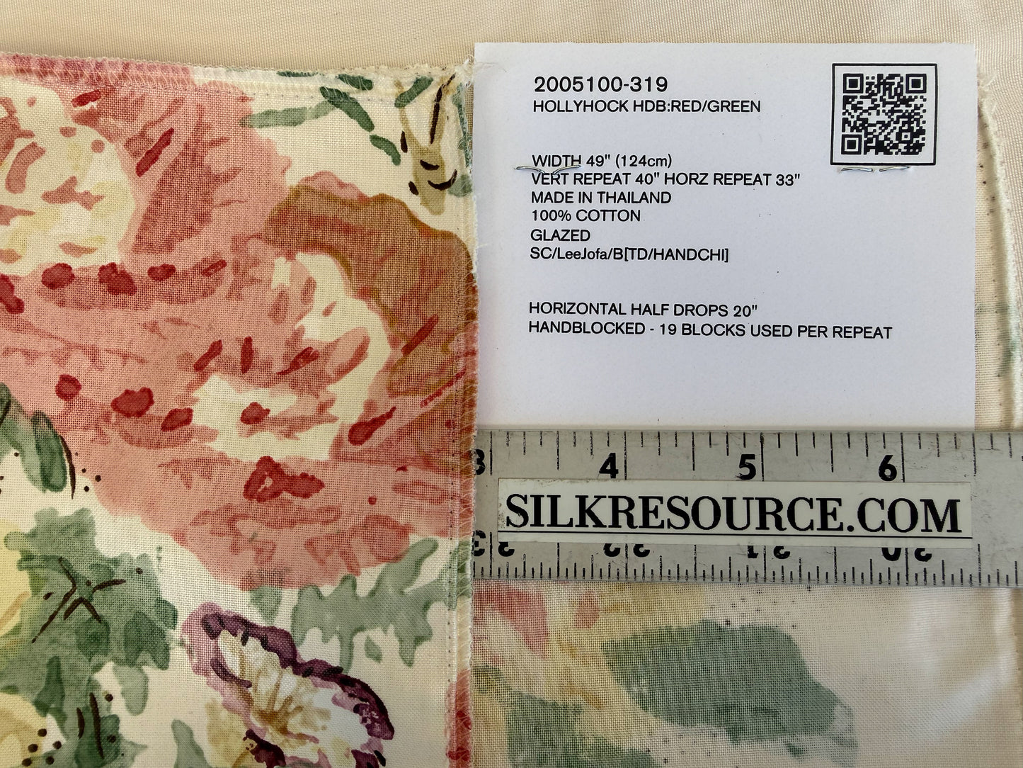 Lee Jofa Hollyhock HDB Apricot Lake Red Green Cotton Floral Botanical MSRP USD796/y Special Order