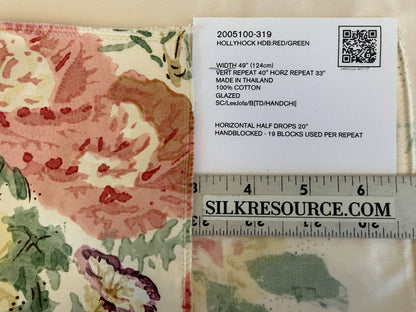 Lee Jofa Hollyhock HDB Apricot Lake Red Green Cotton Floral Botanical MSRP USD796/y Special Order