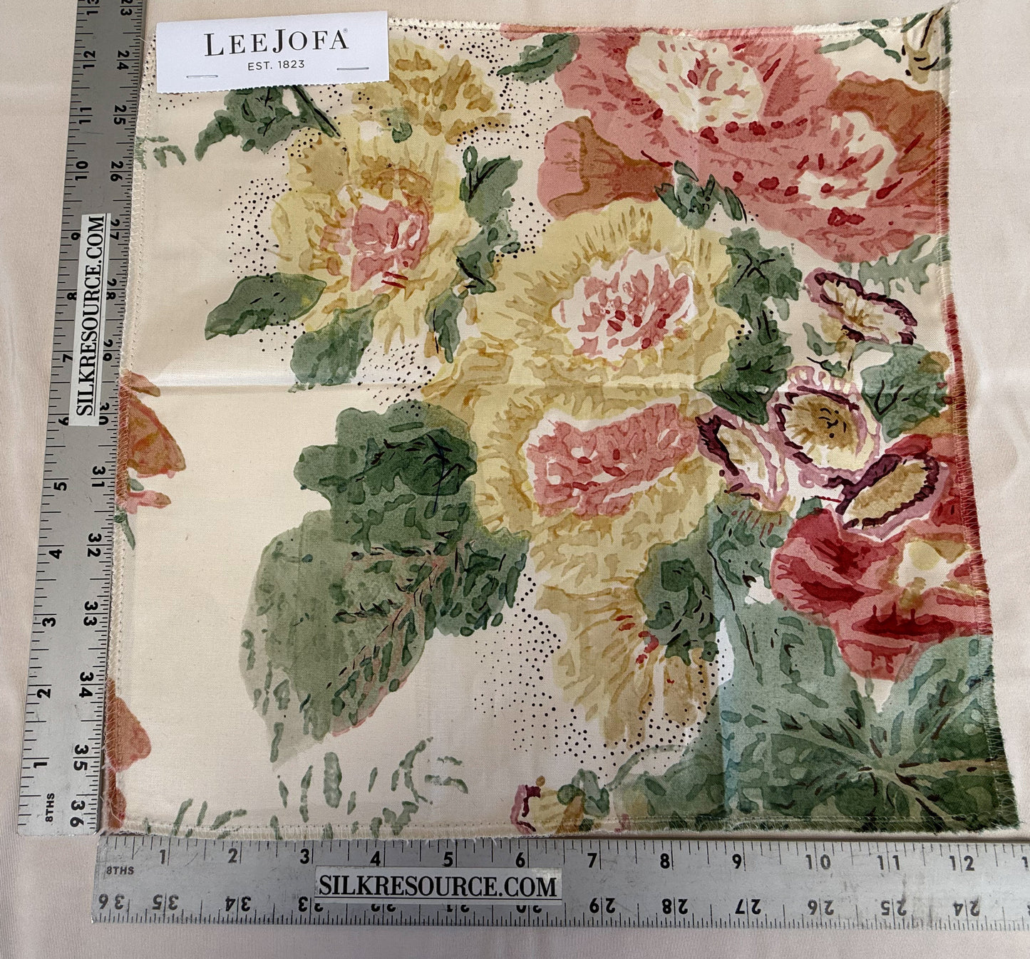 Lee Jofa Hollyhock HDB Apricot Lake Red Green Cotton Floral Botanical MSRP USD796/y Special Order