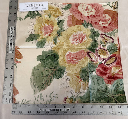 Lee Jofa Hollyhock HDB Apricot Lake Red Green Cotton Floral Botanical MSRP USD796/y Special Order
