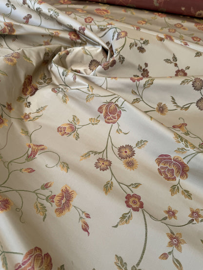 BY Yard Kravet Villa Carlotta Pongee 100% silk Lampas Chinoiserie Peony Rose Vine Pale Gold MSRP USD 354/Y