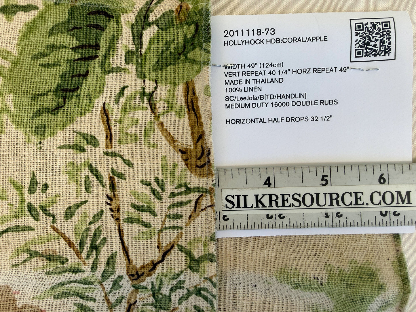 Lee Jofa Hollyhock HDB Coral Apple Red Pink Green Linen Print Floral Botanical MSRP USD796/y Special Order