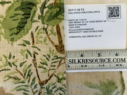 Lee Jofa Hollyhock HDB Coral Apple Red Pink Green Linen Print Floral Botanical MSRP USD796/y Special Order