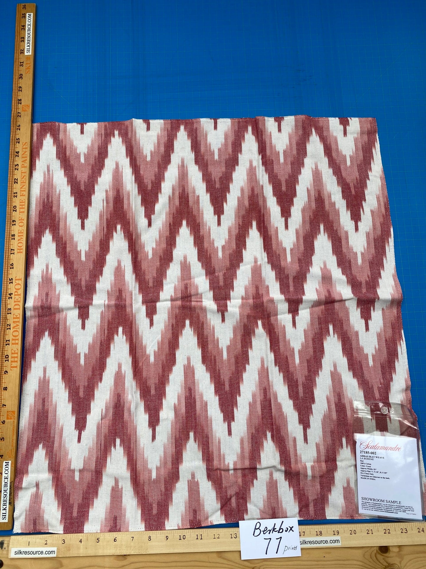 37 Berkbox77 Square Printed Fabrics by Scalamandre Adras Ikat Weave Coral Red Cotton Chevron MSRP USD 150/y