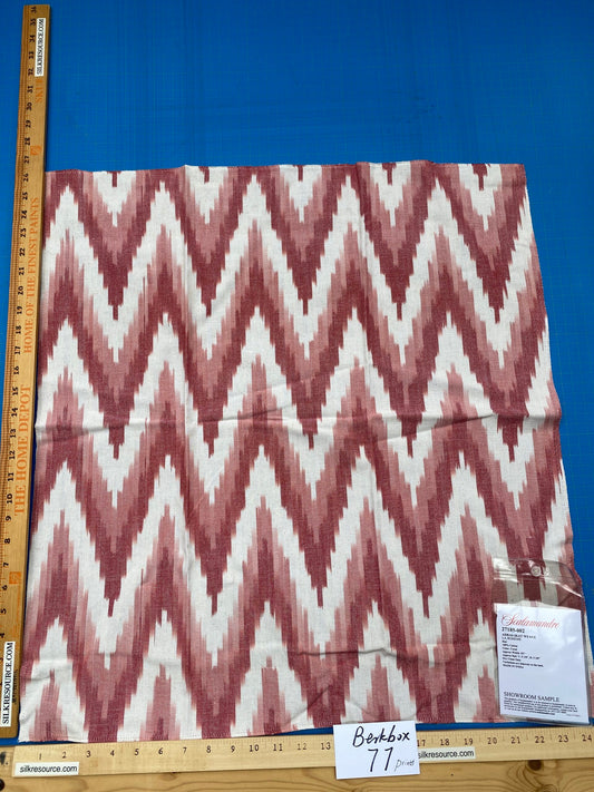 37 Berkbox77 Square Printed Fabrics by Scalamandre Adras Ikat Weave Coral Red Cotton Chevron MSRP USD 150/y