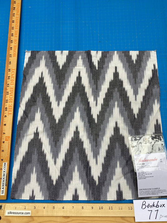 38 Berkbox77 Square Printed Fabrics by Scalamandre Adras Ikat Weave Carbon Black White Cotton Chevron MSRP USD 150/y