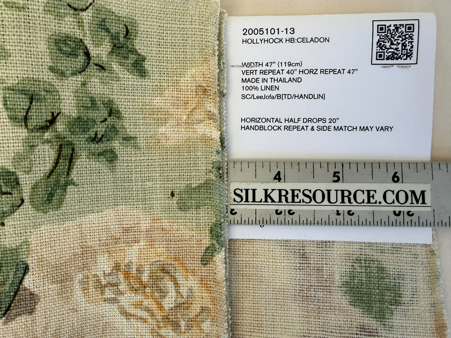 Lee Jofa Hollyhock HB Celadon Green Linen Print Floral Botanical MSRP USD750/y Special Order
