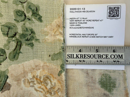 Lee Jofa Hollyhock HB Celadon Green Linen Print Floral Botanical MSRP USD750/y Special Order