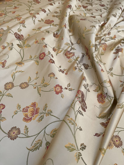 BY Yard Kravet Villa Carlotta Pongee 100% silk Lampas Chinoiserie Peony Rose Vine Pale Gold MSRP USD 354/Y