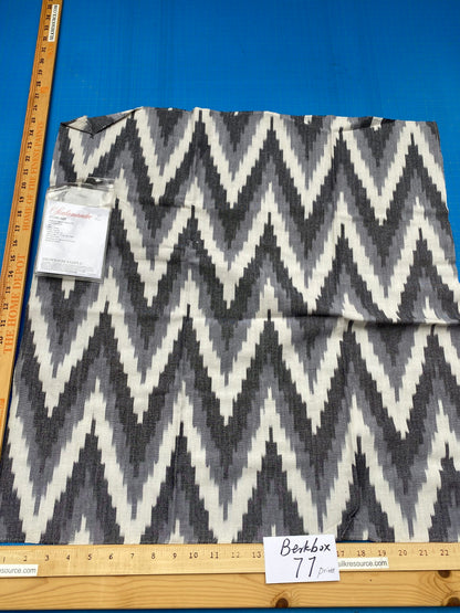 39 Berkbox77 Square Printed Fabrics by Scalamandre Adras Ikat Weave Carbon Black White Cotton Chevron MSRP USD 150/y