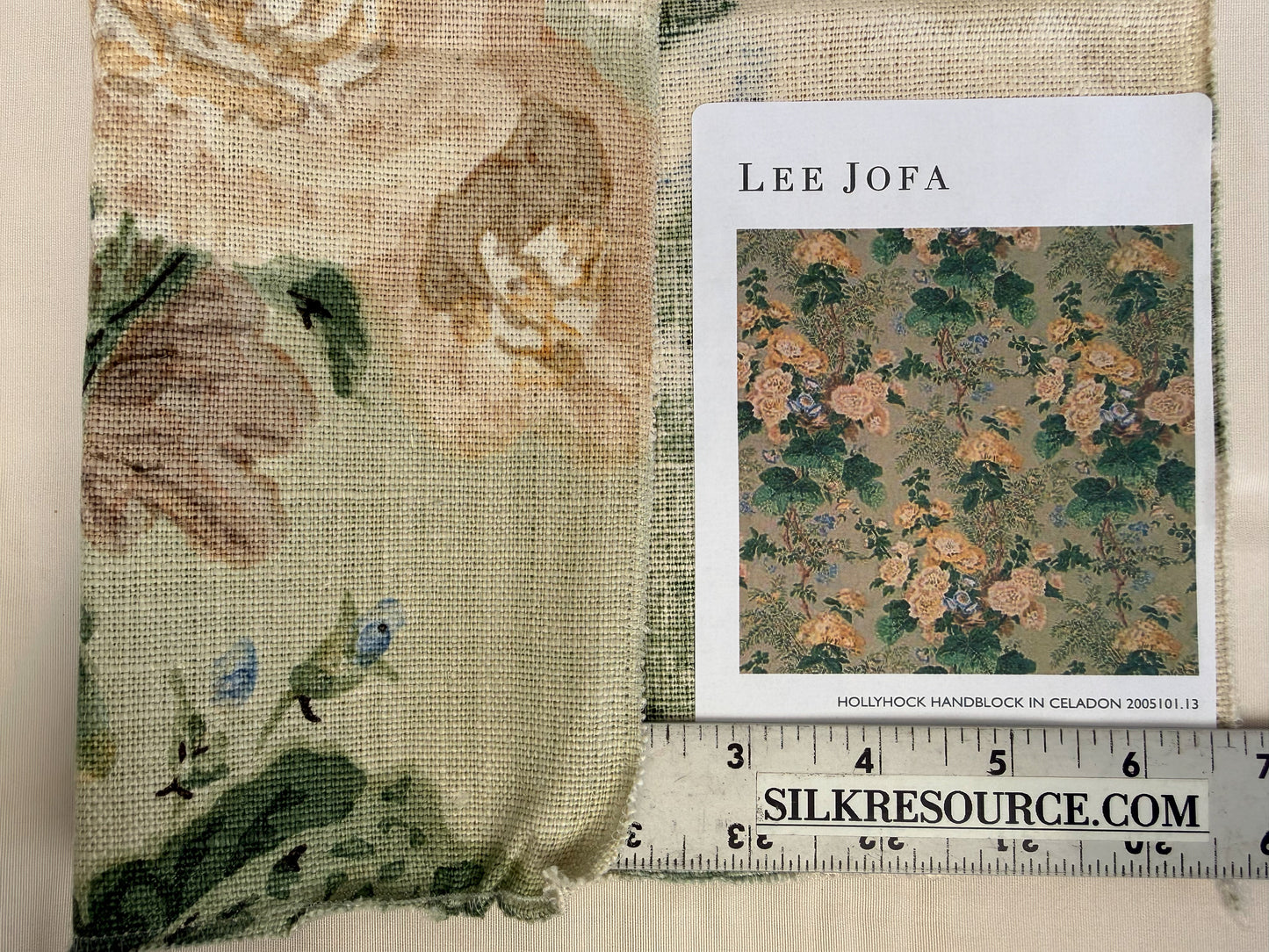 Lee Jofa Hollyhock HB Celadon Green Linen Print Floral Botanical MSRP USD750/y Special Order