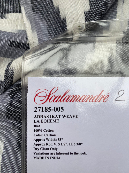 39 Berkbox77 Square Printed Fabrics by Scalamandre Adras Ikat Weave Carbon Black White Cotton Chevron MSRP USD 150/y